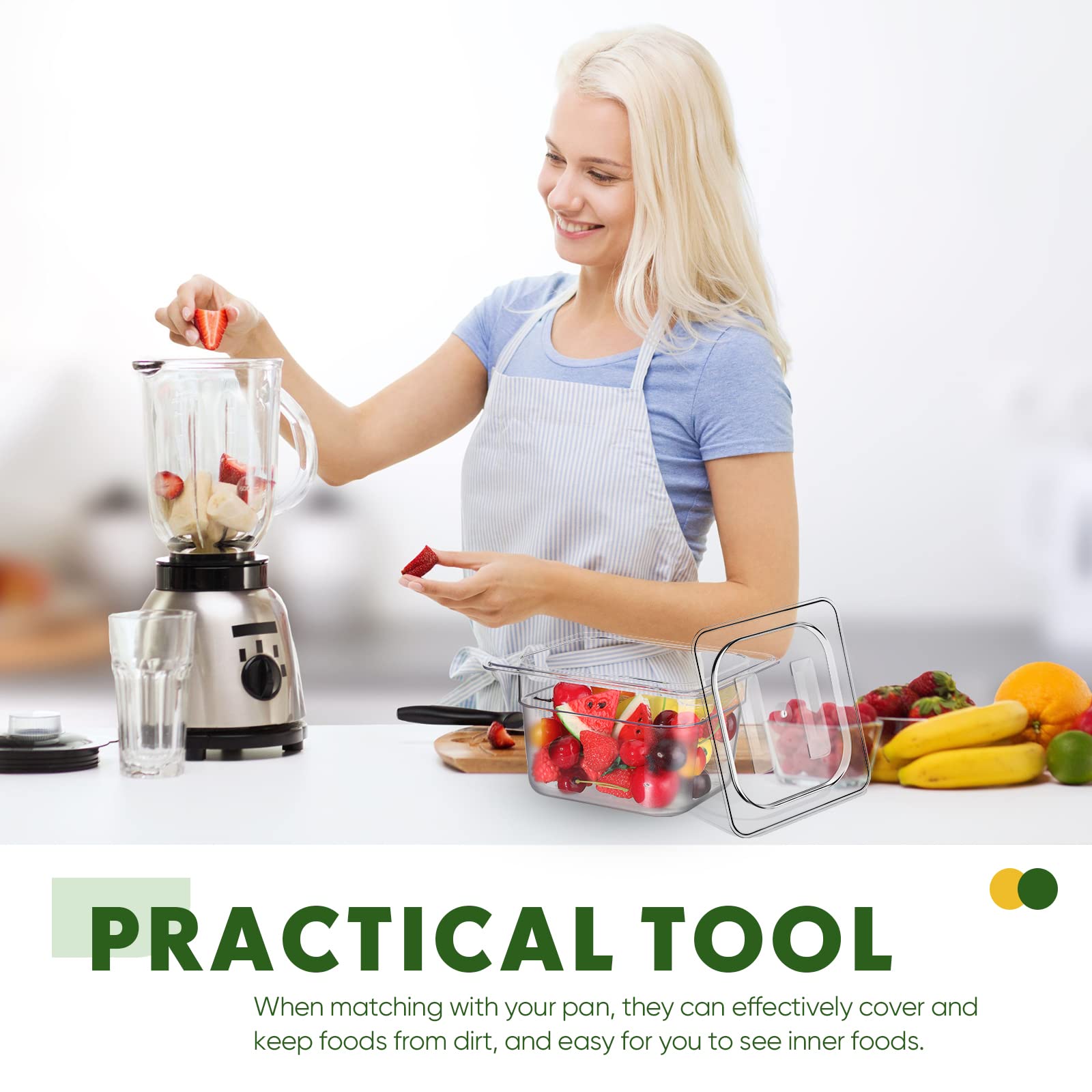 6 Pcs Polycarbonate Food Pan Lids With Handle, 1/6 Size Clear Hotel Pan Lid Plastic Hotel Pan Cover For Restaurant Food Containe